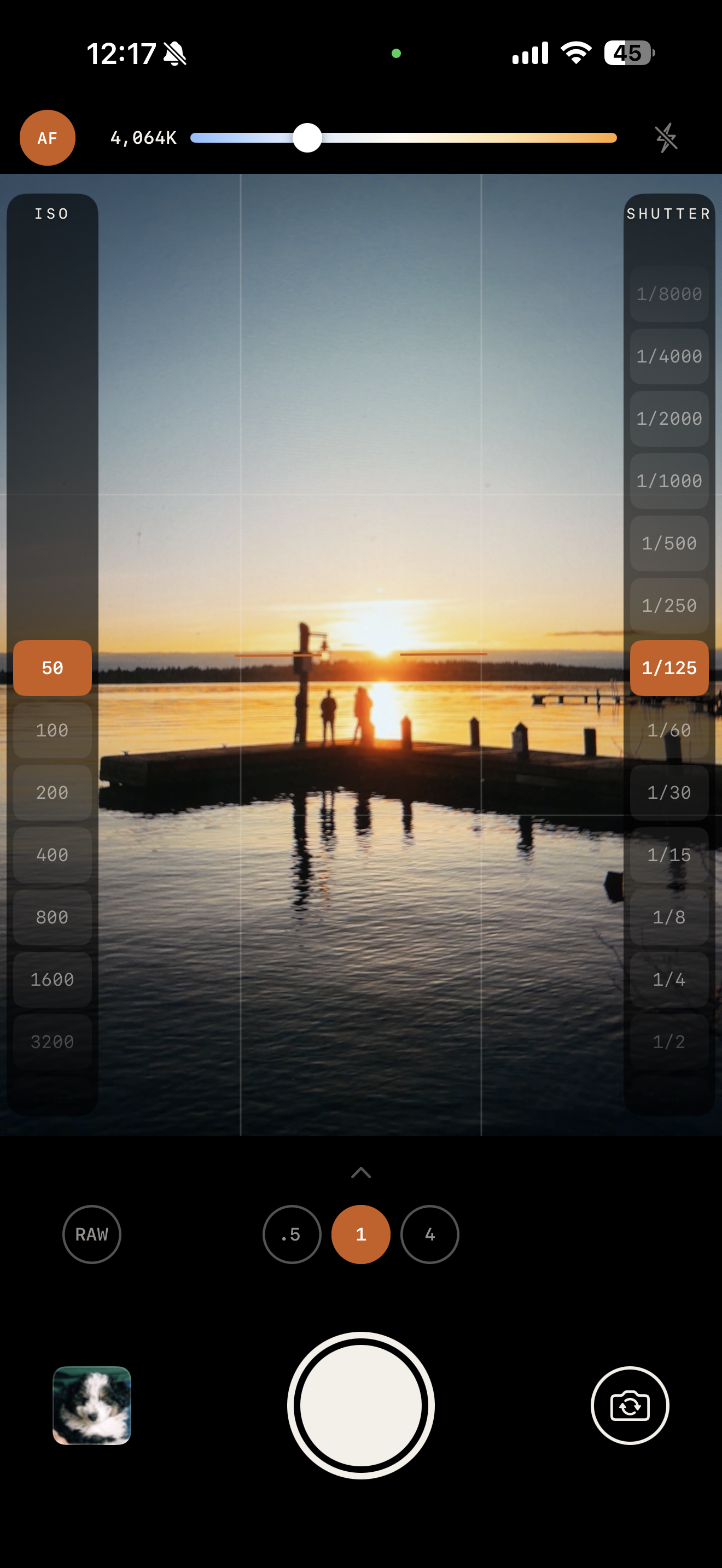 Calotype camera app showing RAW manual controls on iPhone